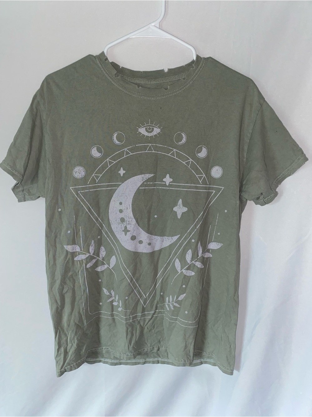 Kids Olive Green Moon Graphic Tee with Celestial Print